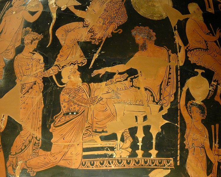 Scène d'Agamemnon sur un vase grec antique