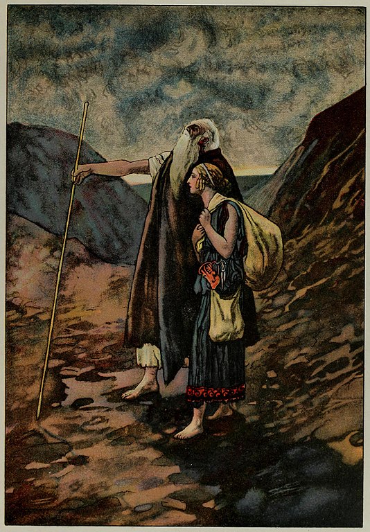 Œdipe aveugle, conduit par Antigone dans son exil