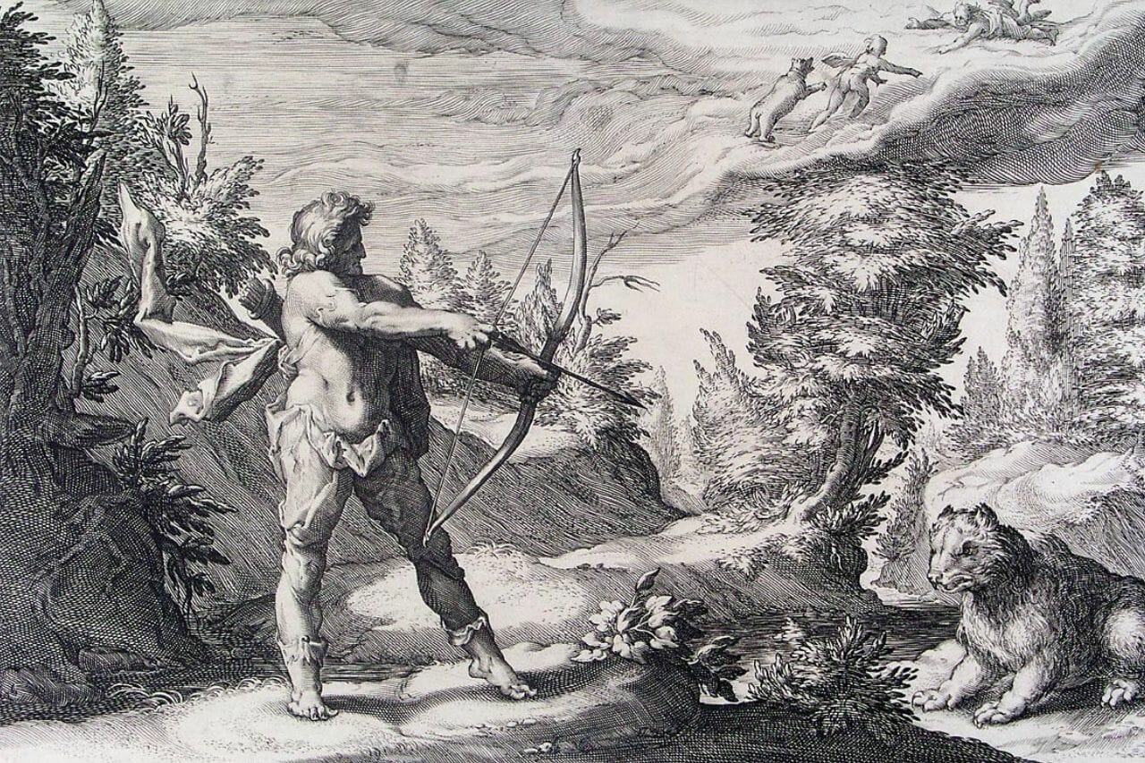 Arcas sur le point de tuer sa mère l'ourse Callisto dans la mythologie grecque