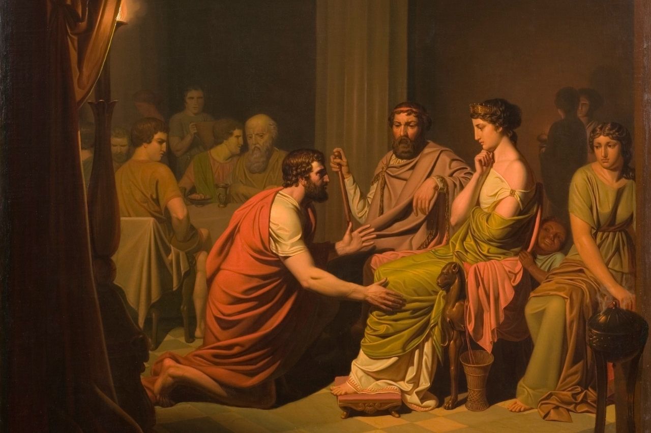 Odysseus et les Phéaciens - le héros grec racontant son récit