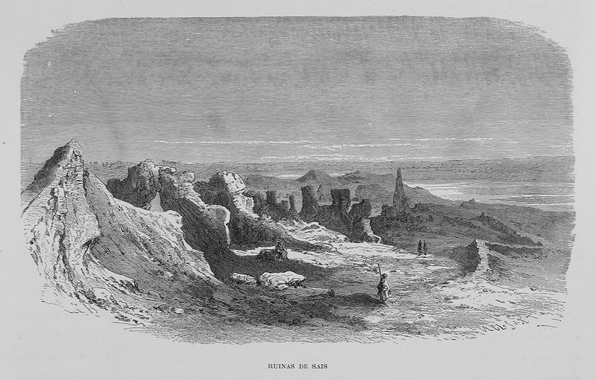 Illustration des ruines de Saïs, en Égypte, où le prêtre égyptien s'entretint avec Solon